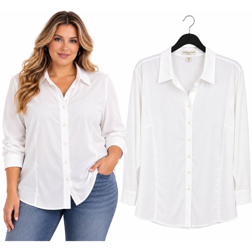 Coldwater Creek No Iron Cotton Button Down Shirt Size 2X White Plus Size Classic